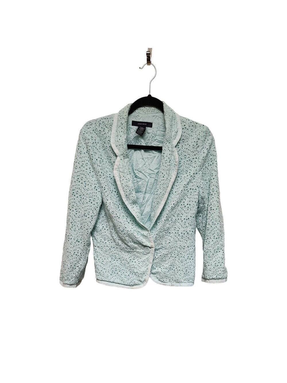 Jones Wear Pale Mint Green Eyelet Blazer Size 10